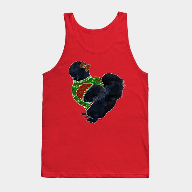 Black Silkie Chicken In An Ugly Christmas Sweater & Bow Tank Top by Ashley D Wilson